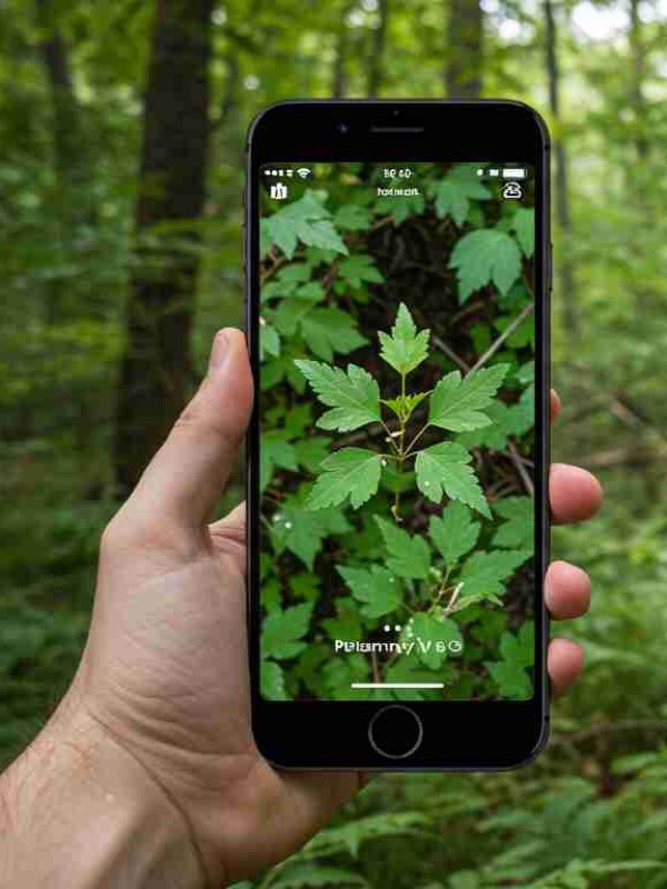 Phone camera pointed at plants